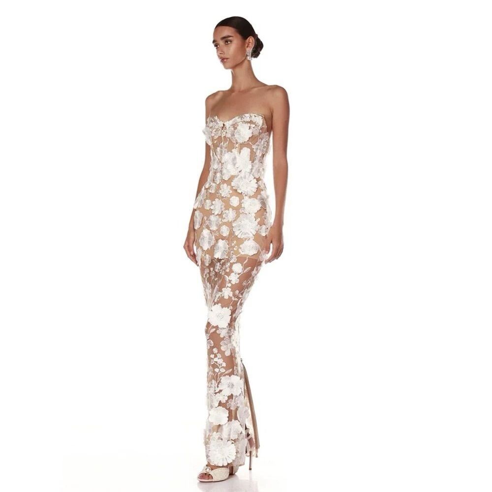 Bronx and Banco Strapless White Floral Appliqué Maxi Dress - Picture 3 of 16